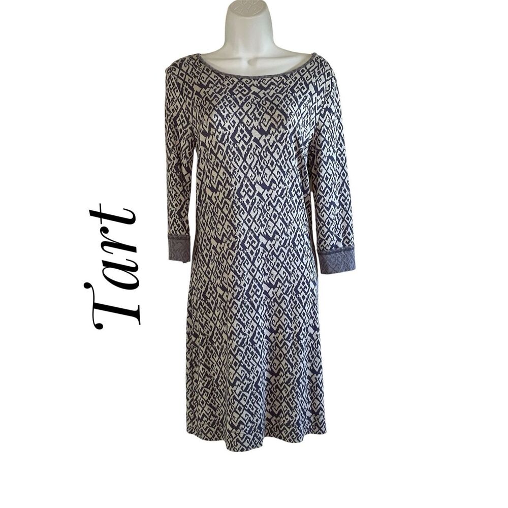 Tart Small Half Sleeve Blue White Knit Dress Midi Length